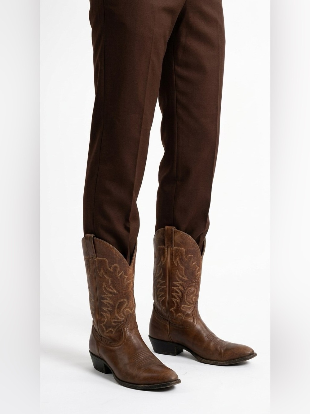 BOULET MEN'S BROWN LEATHER COWBOY BOOTS SIZE 9